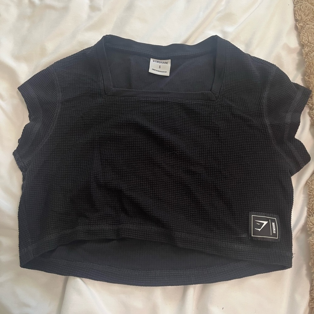 Gymshark Black waffle Crop top Cap Sleeve